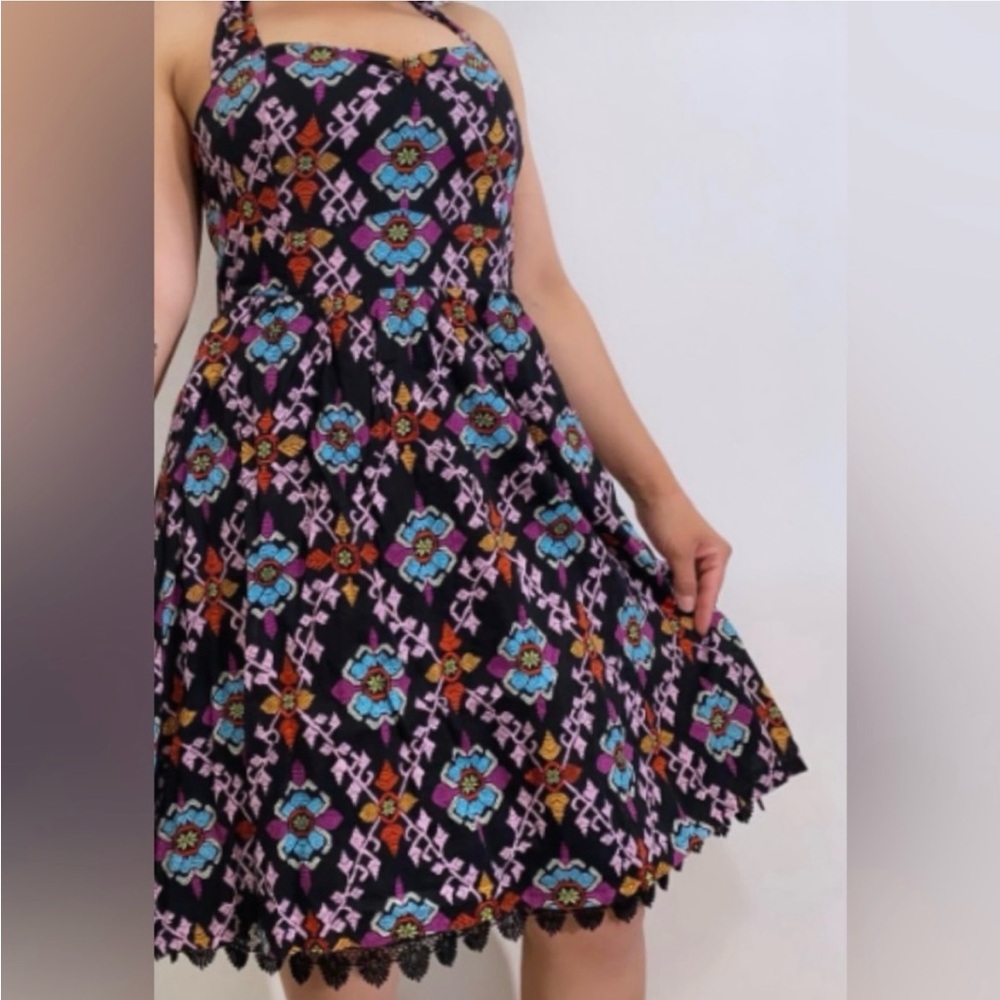 Anthropologie Edme & Esyllte Primula Black Floral Halter Top Fit & Flare Dress